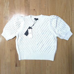 SOLD - ME+EM Cotton Chevron Pouf Sleeve Top in Soft White Size M (NEW WITH TAGS)